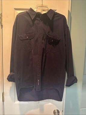 Lightweight Dark Navy Button-Front Shirt Jacket
